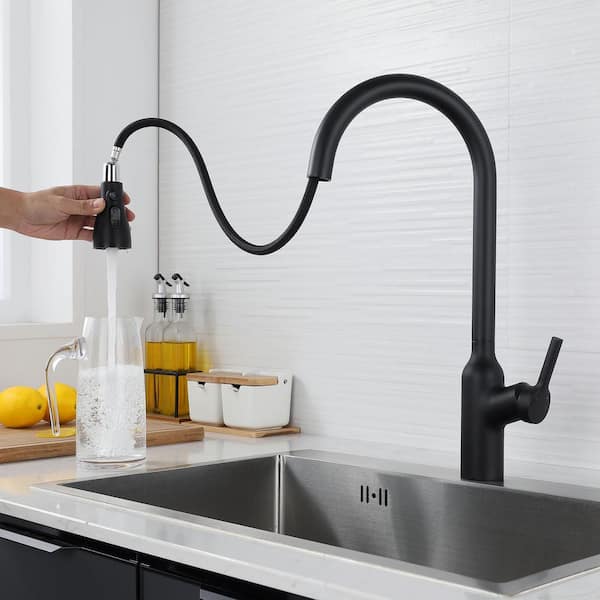 Staykiwi Single Handle Pull Down Sprayer Kitchen Faucet with Advanced Spray, Pull Out Spray Wand in Matte Black
