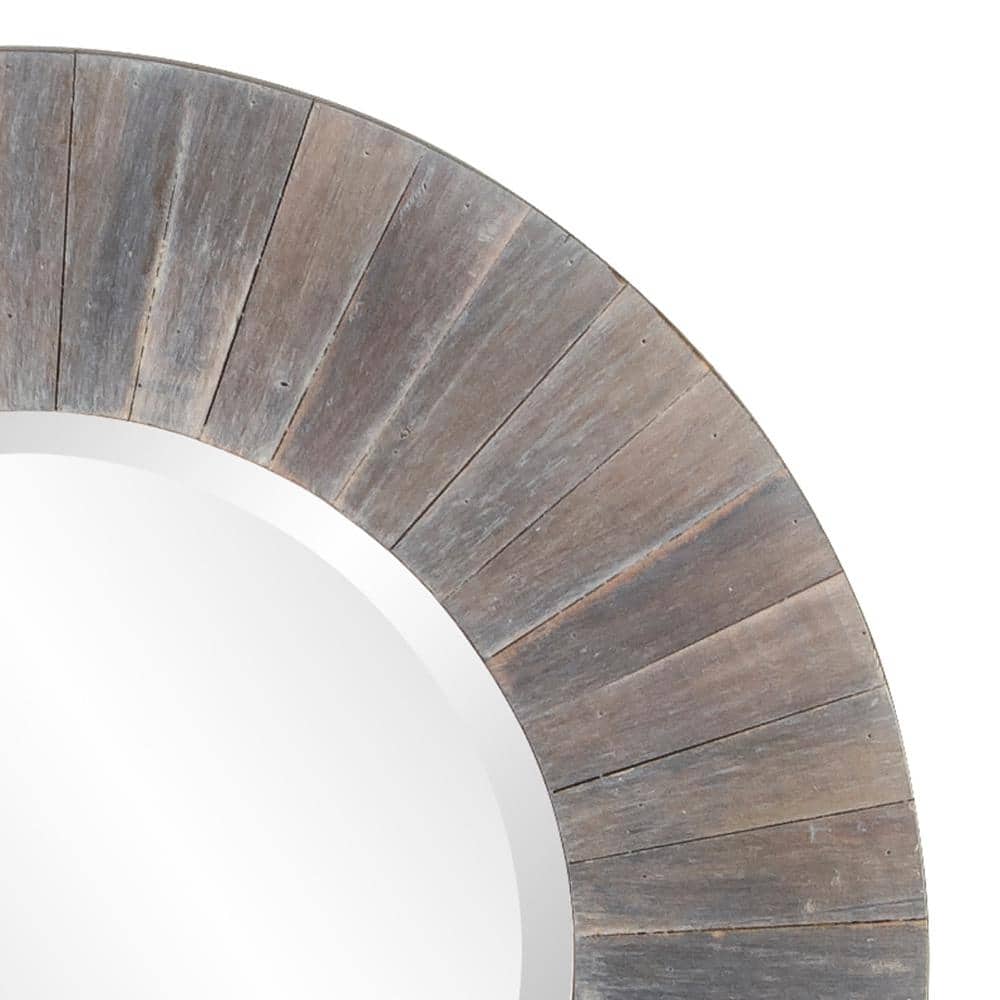 Small Round Gray Rustic Wood Wall Mirror with Beveled Glass