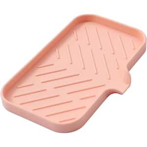 9.6 in. Silicone Bathroom Soap Dishes with Drain and Kitchen Sink Organizer Sponge Holder, Dish Soap Tray in Pink.