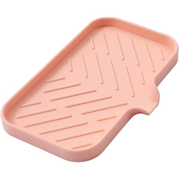 Aoibox 9.6 in. Silicone Bathroom Soap Dishes with Drain and Kitchen Sink Organizer Sponge Holder, Dish Soap Tray in Pink.