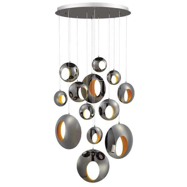 Eurofase Arlington 39-Watt Blackened Chrome Chandelier Integrated LED with Metal Orbs Shade