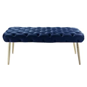 Amelia Navy Blue 48.4 in. Velvet Bedroom Bench Backless Upholstered