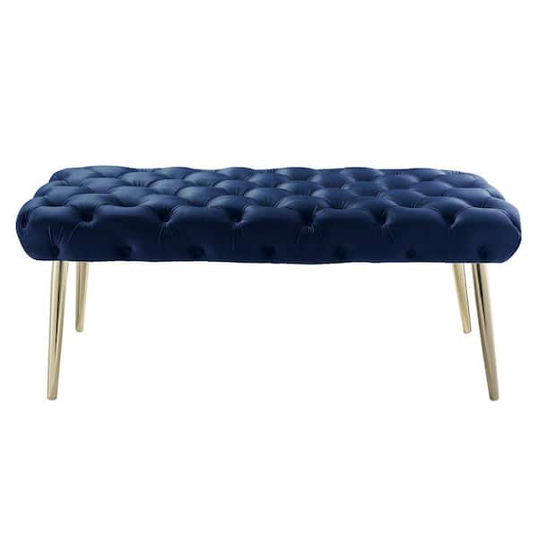 HomeRoots Amelia Navy Blue 48.4 in. Velvet Bedroom Bench Backless Upholstered