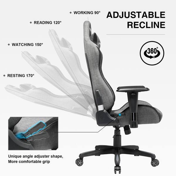 high end gray fabric reclining gaming chair