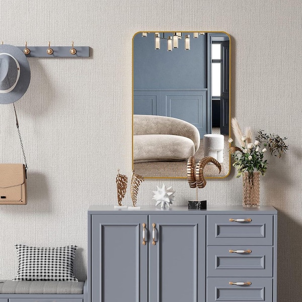 Gold 24.00 in. W x 36.00 in. H Classic Rectangle Aluminium Alloy Framed Wall Mirror