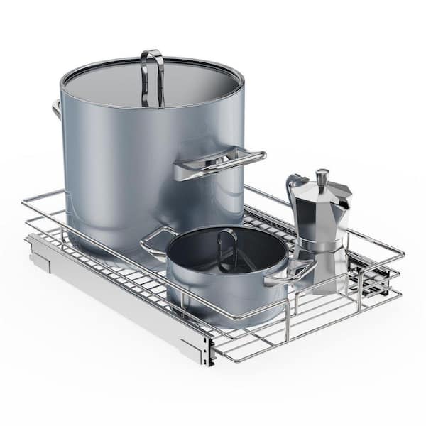 14 in. W x 21 in. D Silver Metal Pull Out Cabinet Organizer