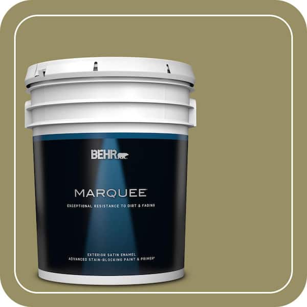 BEHR MARQUEE 5 gal. #390F-6 Tate Olive Satin Enamel Exterior Paint & Primer