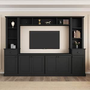 Modern Black TV Stand Fits TV's up to 75 in. with Bridge, Adjustable Shelves