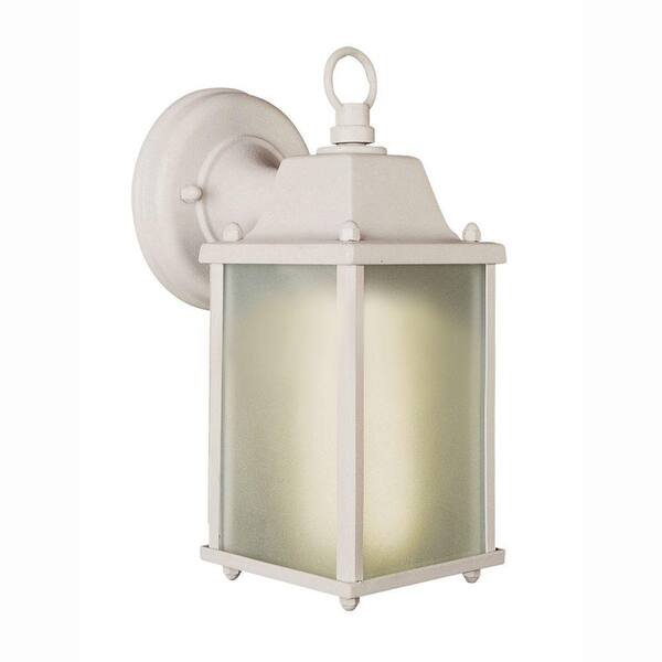 Bel Air Lighting 1-Light White Outdoor Wall Coach Wall Lantern Sconce with Frosted Glass