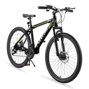 24 in. GreenSteel/Aluminum Frame Mountain Bike, Shimano 21-Speed with Dual Disc Brakes & Front Suspension for Teenagers