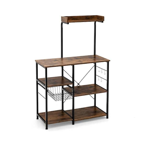 Bunpeony 4-tier Rustic Brown Kitchen Rack Storage Shelving Unit Kitchen  Shelf Baker's Rack with Basket and 5-Hooks ZMCT119-T - The Home Depot