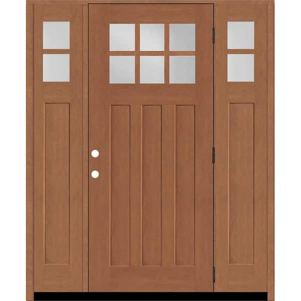 Steves & Sons Regency 64 in. x 80 in. 6-Lite Top Lite Clear Glass LHOS Wheat Mahogany Fiberglass Prehung Front Door 12 in. Side Lites