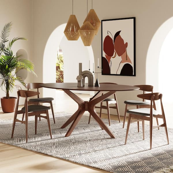 Prospect Modern Walnut Wood 75 in. Cross Legs Dining Table Seats 8