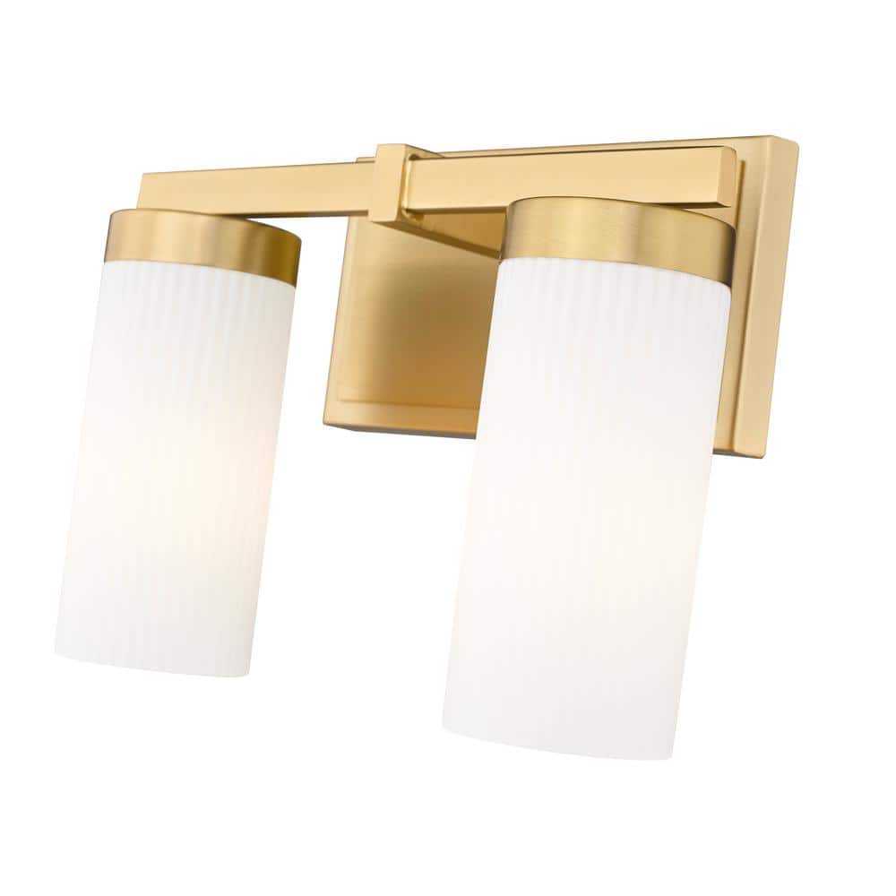 Modern Gold Vanity Light with Frosted White Glass Cylinders
