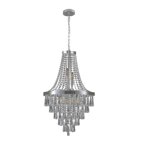 Crysia 20 in. 11-Light Chrome Glam Empire Chandelier with Hanging Crystal Shade for Living Room, Dining Room, Staircase