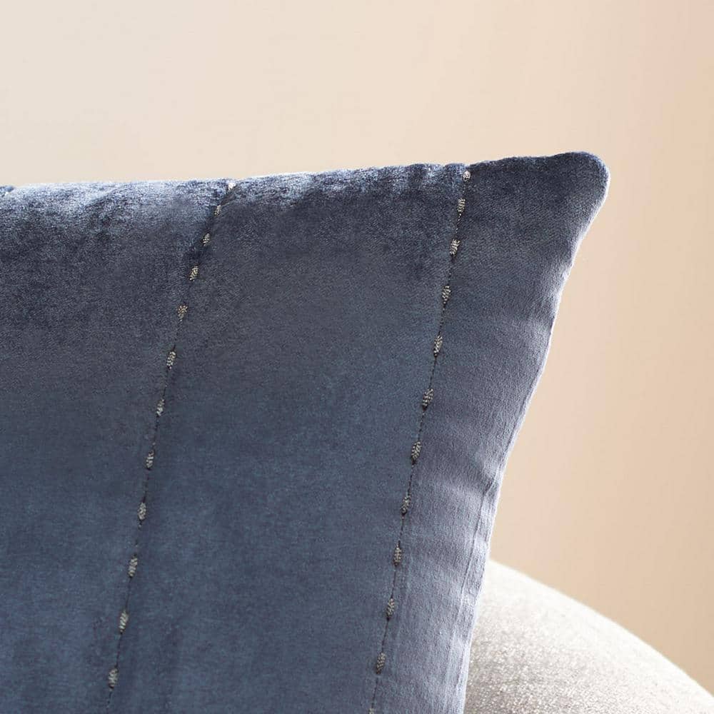 Blue and Grey Embroidered Square Throw Pillow