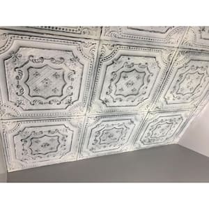Elizabethan Shield Old Black White 2 ft. x 2 ft. Decorative PVC Glue Up Ceiling Tile (40 sq. ft./case)