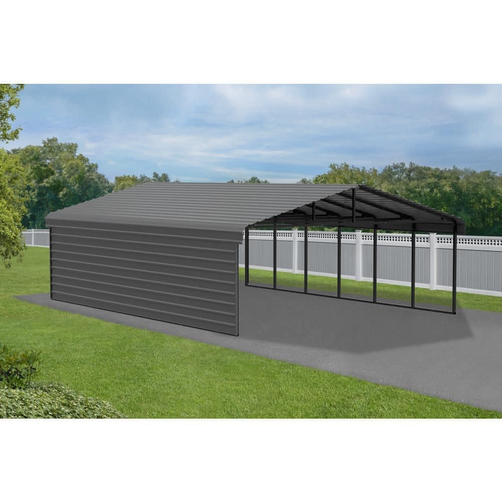 Arrow 20 ft. W x 29 ft. D x 7 ft. H Charcoal Galvanized Steel