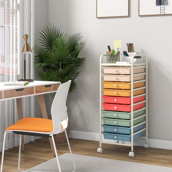 30 in. Hx13 in.W Macaron 10 Drawers Rolling Storage Cart