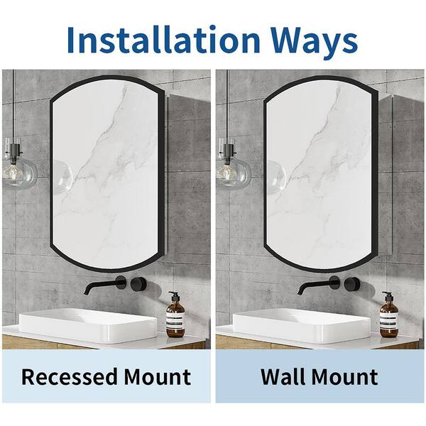 IHOMEadore 32 in. W x 32 in. H Rectangular Black Metal Wall Mount or Recessed Medicine Cabinet with Mirror in Bathroom