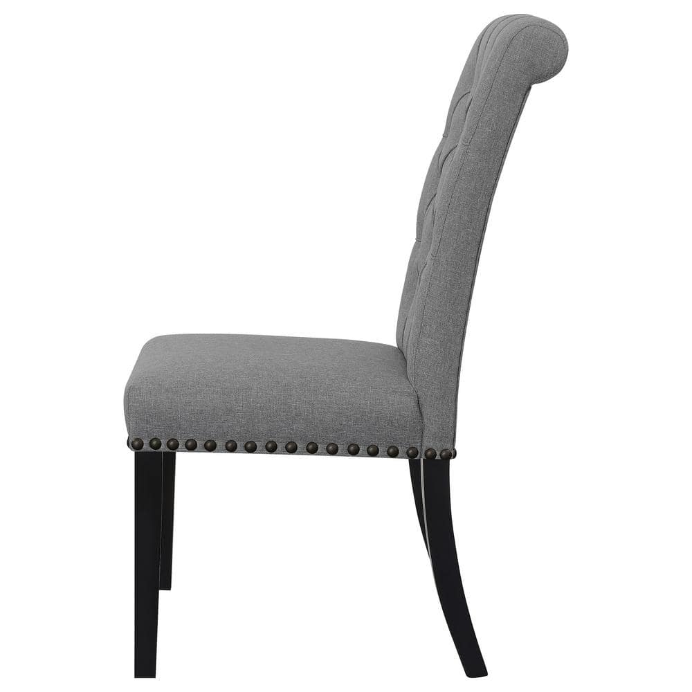 Dark Gray Linen Upholstered Traditional Side Chair with Wood Legs
