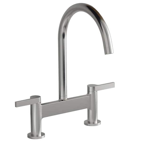 BWE Modern Double Handle 2 Holes Deck Mount Bridge Kitchen Faucet With 360 Swivel Spout Sink Faucet in Polished Chrome