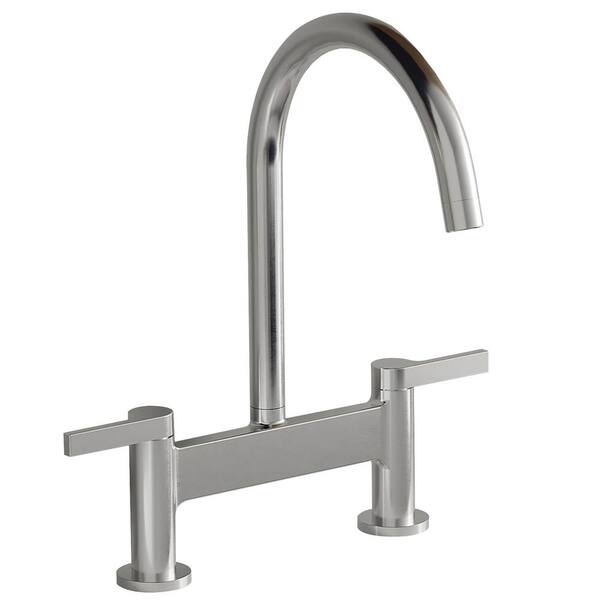Modern Double-Handle 2-Hole Bridge Kitchen Faucet with 360° Swivel High-Arc Spout in Polished Chrome