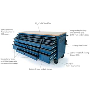 Tool Storage Heavy Duty 84 in. W x 24 in. D Matte Blue Mobile Workbench Cabinet