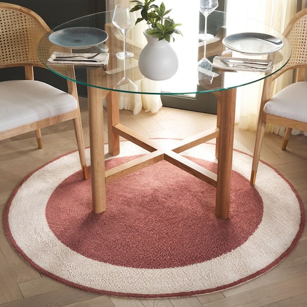 Easy Care Ivory/Rust 4 ft. x 4 ft. 2-Tone Solid Round Area Rug
