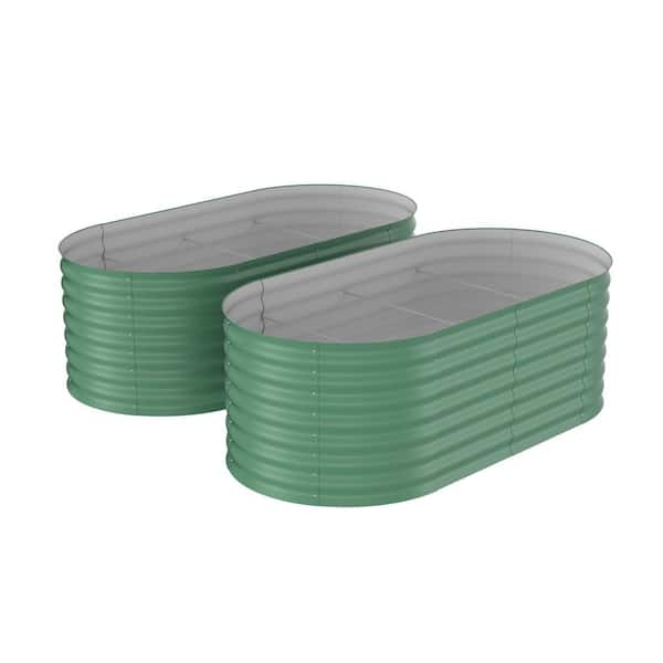 70.9 in. x 35.5 in. x 23.6 in. Outdoor Oval Galvanized Steel Raised Garden Bed in Green, Pack of 2