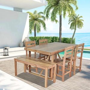 High-quality Natural Wood 6-Piece Acacia Wood Outdoor Dining Set Suitable for Patio Balcony Backyard