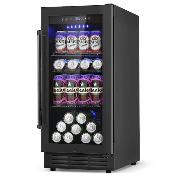 15 in. Single Zone Built-in/Freestanding 120-Cans Beverage Cooler in Black with Childproof Lock and Adjustable Shelves