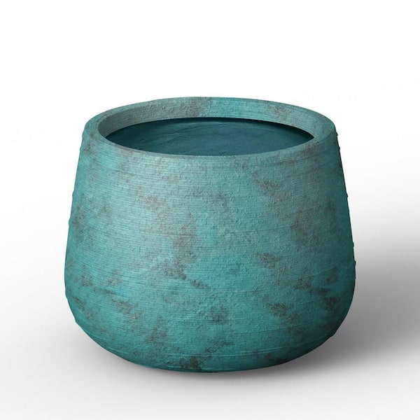 13 in. Middle Muted Teal(Premium Inner) Concrete Round Planter / Pot with Drainage Holes