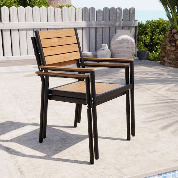 Set of 2-WPC Outdoor Dining Chair with Aluminum Frame Stackable Dining Chair with Adjustable Feet Knobs for Patio Garden