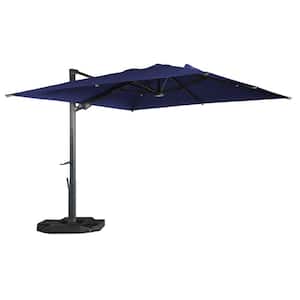 High-Quality 10 ft. Aluminum Square Cantilever Outdoor Patio Umbrella w/LED Light 360-Degree Rotation in Blue-N w/Base