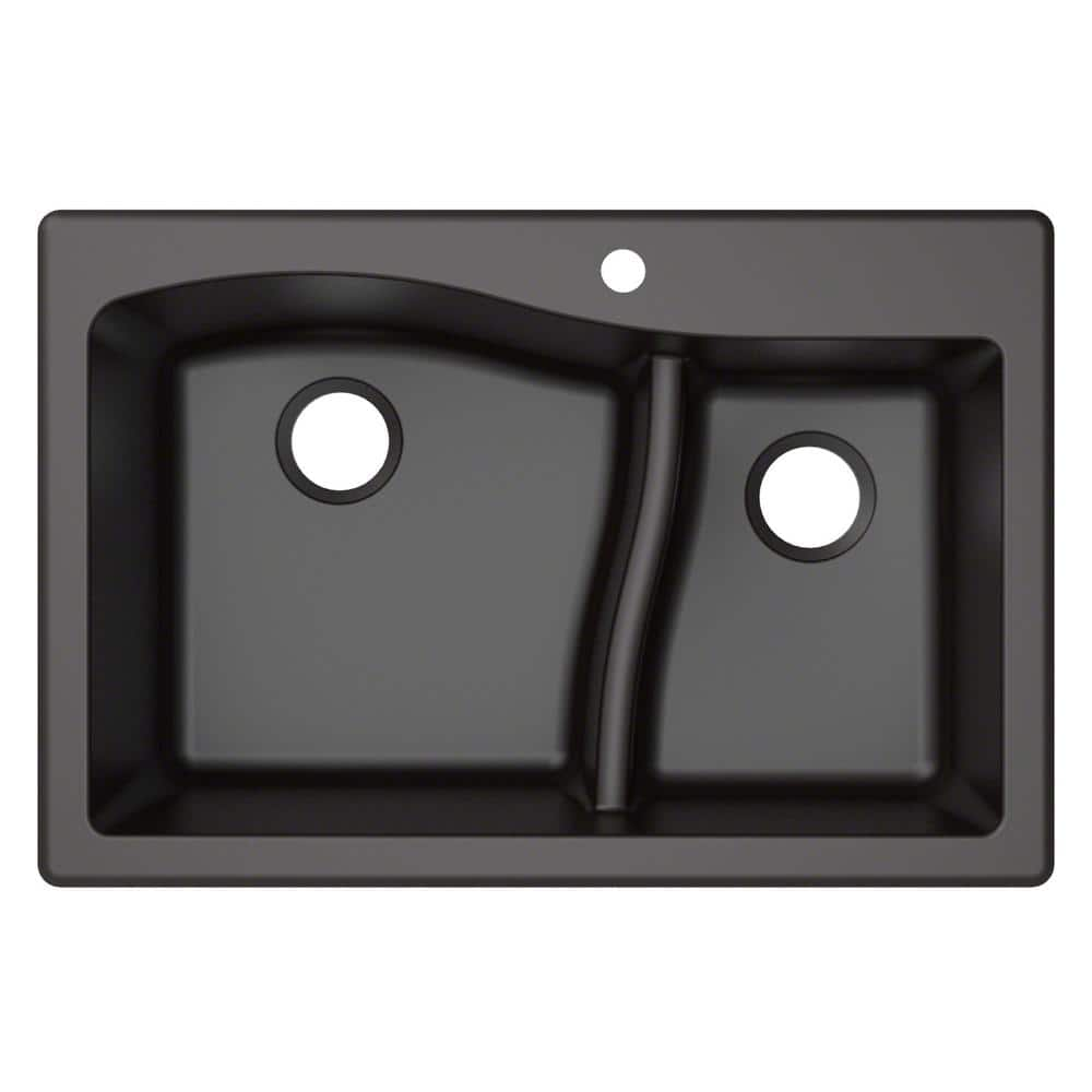 KRAUS Quarza 33 Dual Mount 60/40 Double Bowl Granite Kitchen Sink in Black