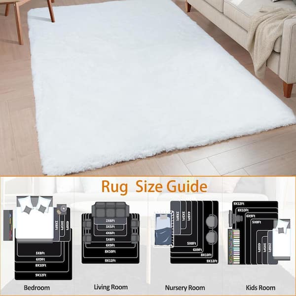 Nourideaux White 8 ft. x 10 ft. Large Rug Fluffy Fuzzy Faux Rabbit