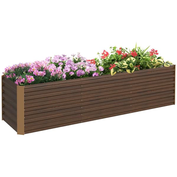 Outsunny 96 in. x 24 in. x 24 in. Dark Brown Galvanized Steel Raised Garden Bed Kit