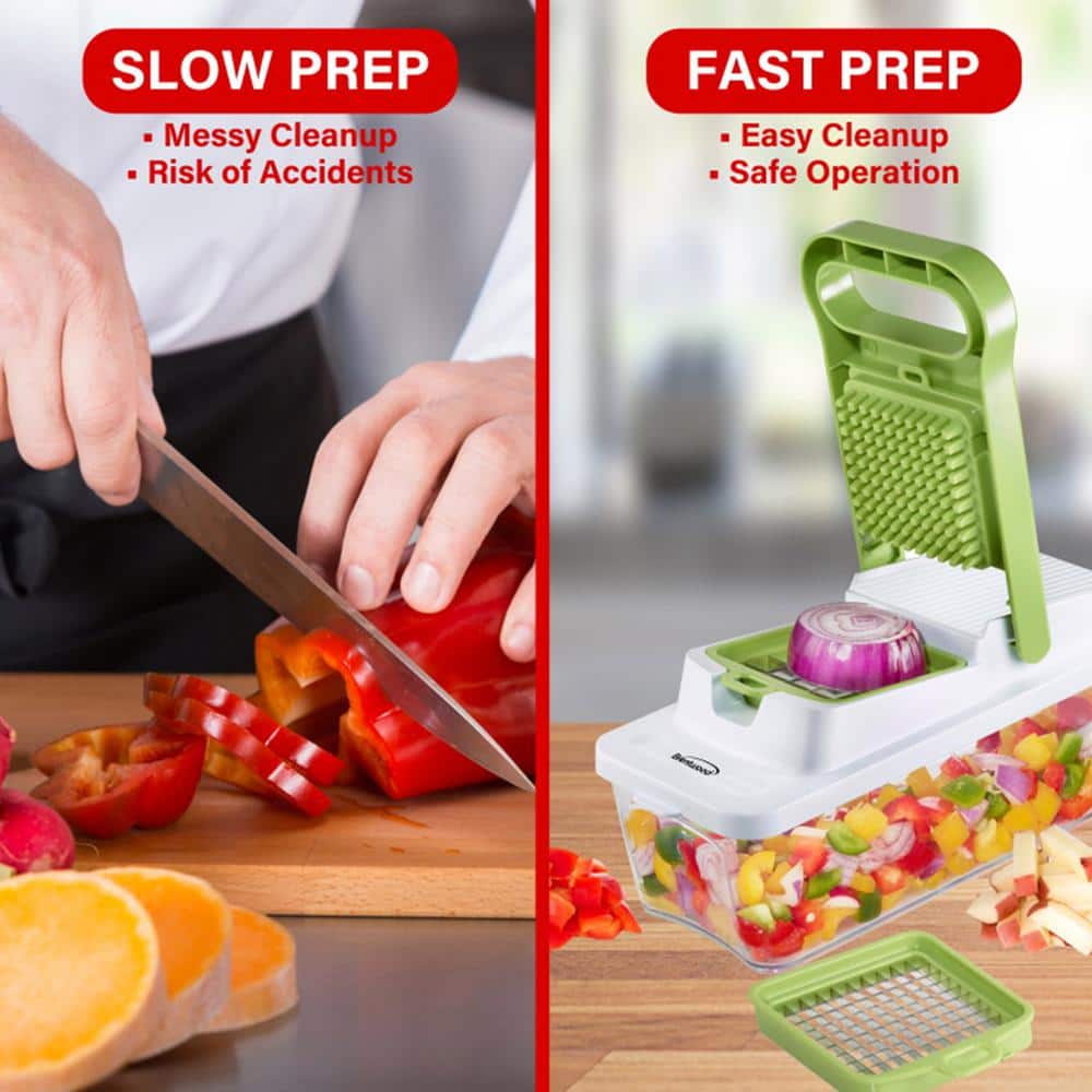 Green and White BPA-Free Plastic Food Chopper with Stainless Steel Blades