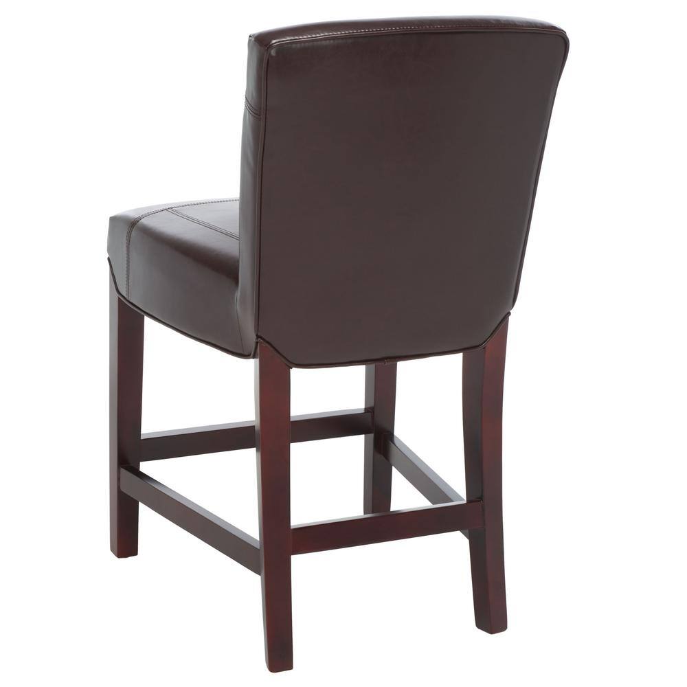 Brown Leather and Wood Parsons Counter Stool
