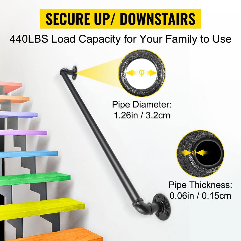 Black 3ft Metal Staircase Handrail with PVC Coating