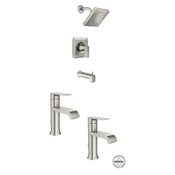 Genta Bathroom Faucet (2-Pack) with Tub and Shower Faucet in Spot Resist Brushed Nickel