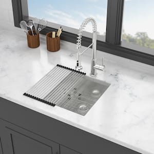 15 in. Undermount Single Bowl 18 Gauge Brushed Nickel Stainless Steel Kitchen Sink with Bottom Grids
