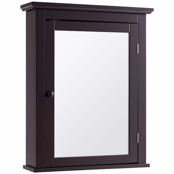 FORCLOVER 22 in. W x 27 in. H Rectangular Brown MDF Surface Mount Medicine Cabinet with Mirror