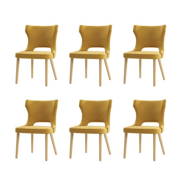 JAYDEN CREATION Sofia Mustard Mid-century modern Dining Chair with Solid Wood Legs Set of 6