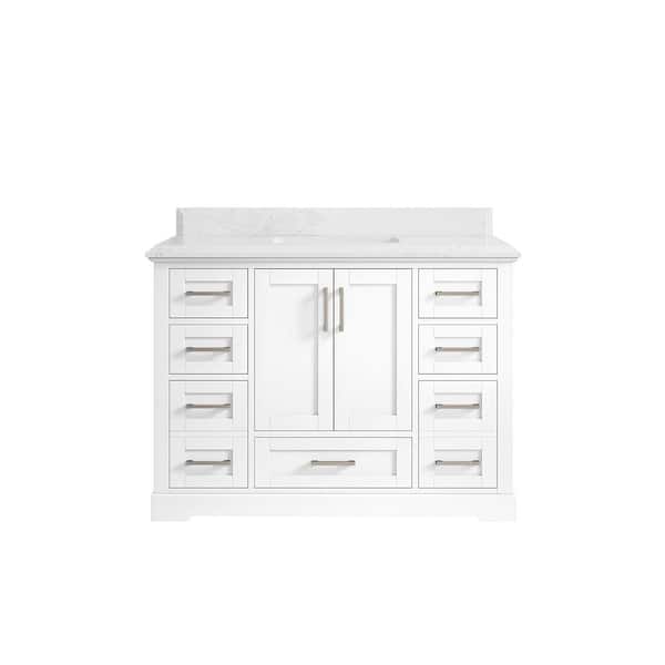 Boston 48 in. W x 22 in. D x 36 in. H Bath Vanity in White with 1.5" Empira Quartz Top
