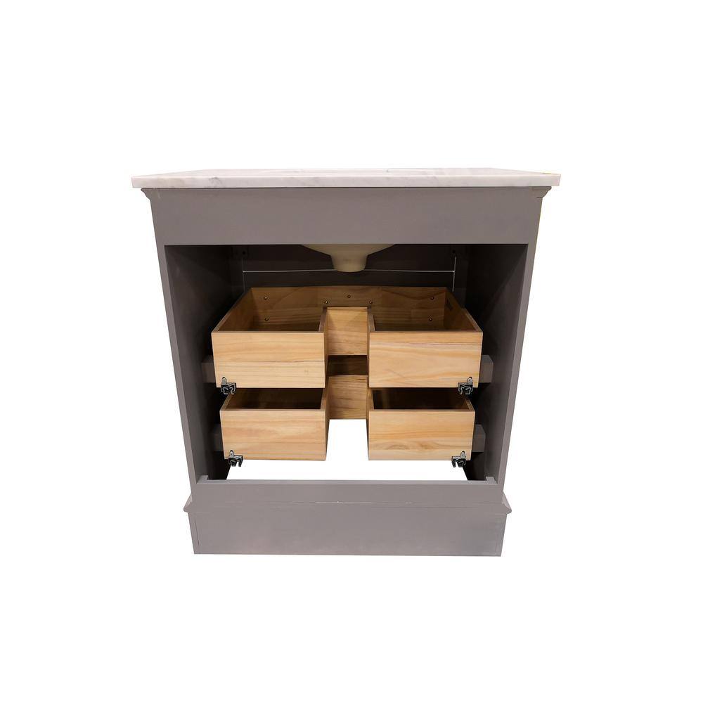 Monroe 30'' Gray Solid Wood Vanity with Marble Top