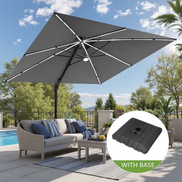 Pellebant 11 ft. x 11 ft. Solar LED Patio Umbrella Double Top Windproof  360 Swivel Cantilever Offset Umbrella with Base in Gray PU107LDGYUB033 -  The Home Depot
