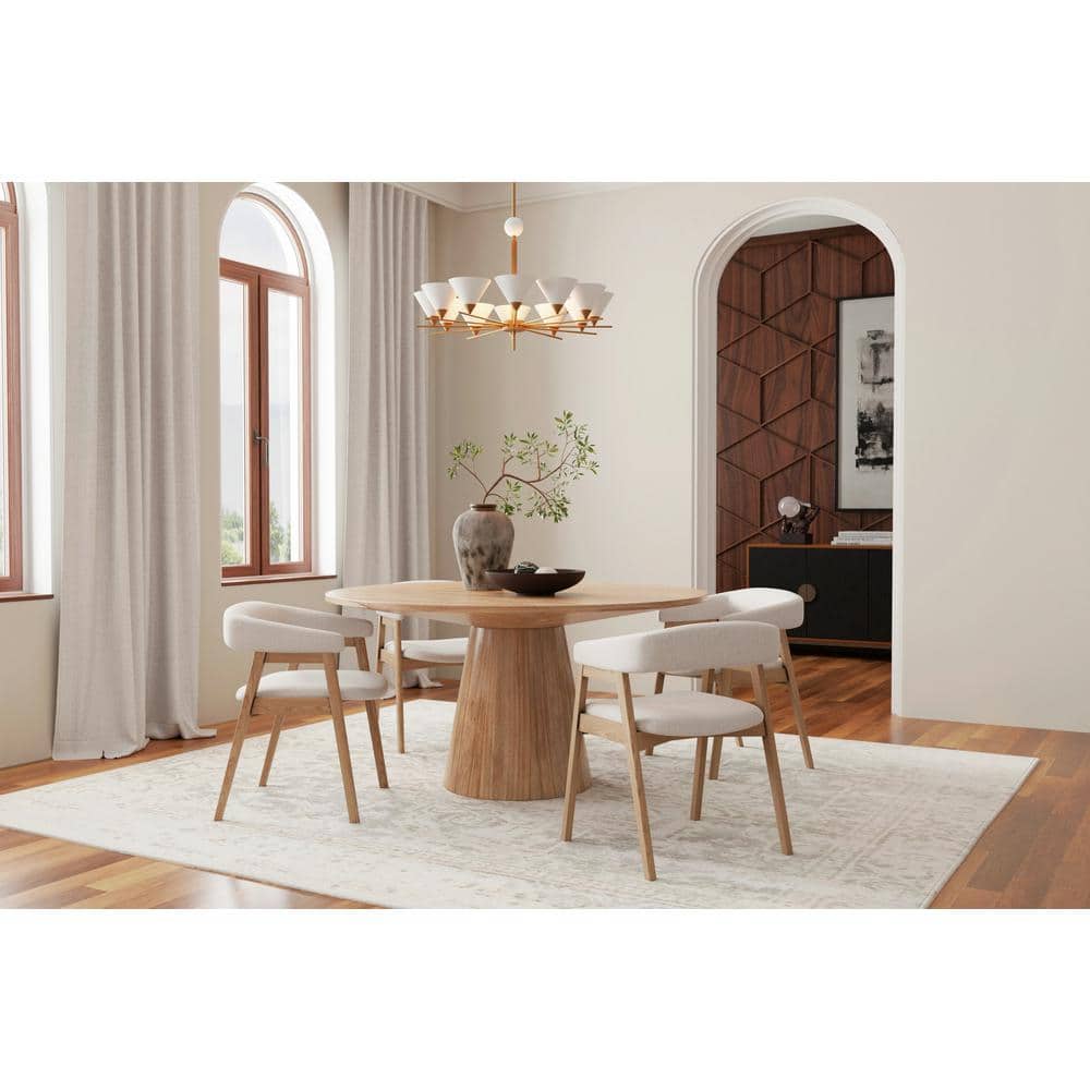 Natural Solid Wood Arm Chair with Upholstered Back and Seat