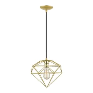 Knox 1-Light Soft Gold Geometric Pendant with Polished Brass Accents and a Hand Welded Shade